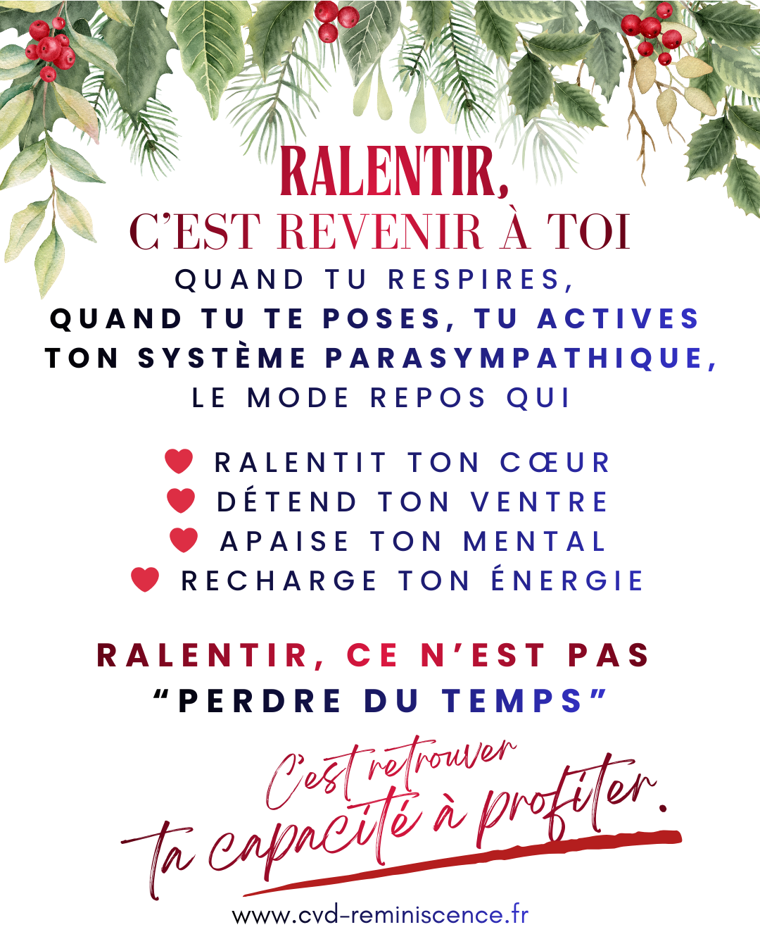 Ralentir c'est revenir à toi - activer le nerf vague pour un Noël sans t’épuiser avec Constance van Dongen, esthéticienne Corps • âme • Esprit Soins Énergétiques, phyto cosmétique, neuroSCiences et Sophrologie en visio et à Dourges