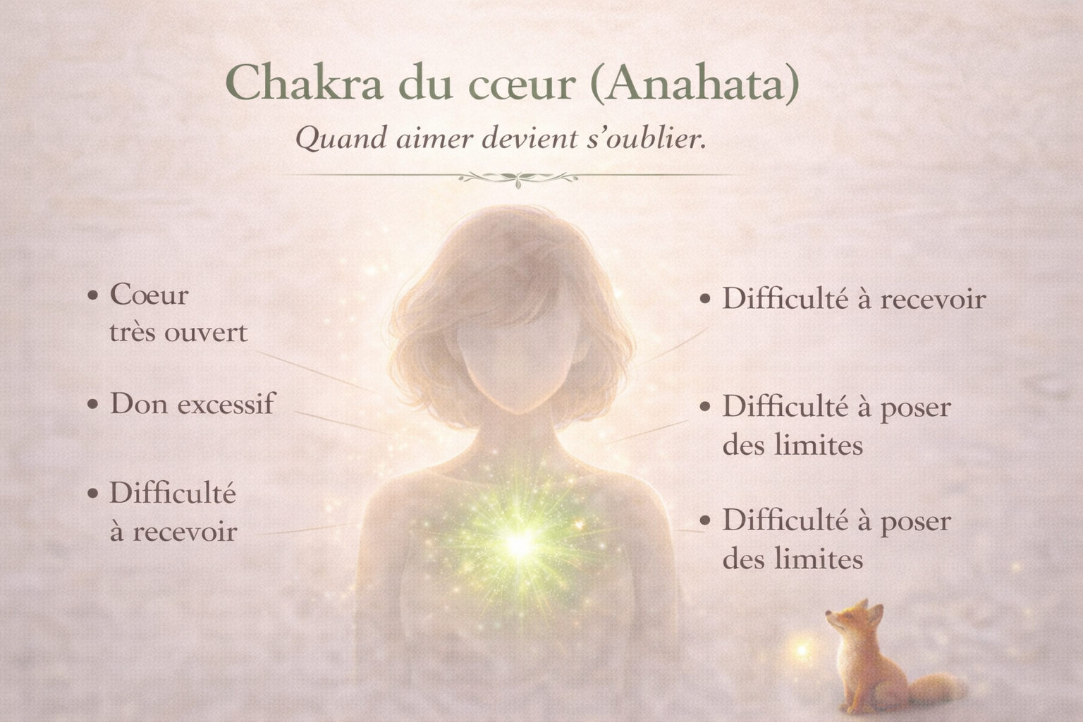 Chakra du cœur (Anahata) et dépendance affective Dépendance affective et chakra du cœur : cœur très ouvert, don excessif et difficulté à poser des limites