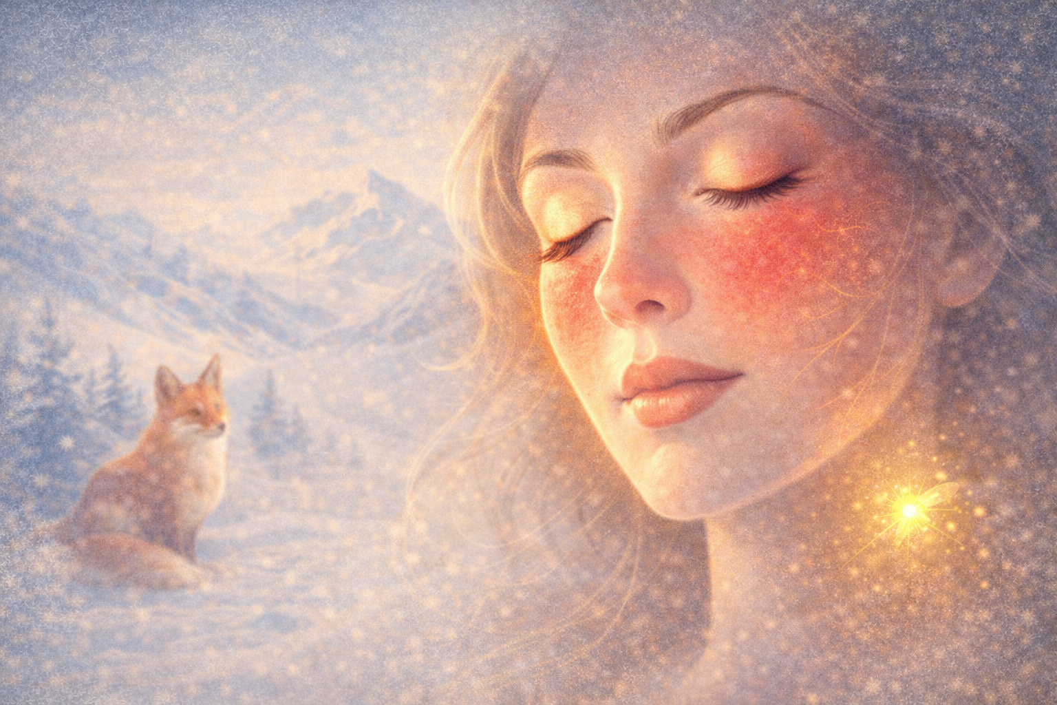 Après le ski : ce que la peau ressent Illustration d’un visage après le ski, avec joues rosées et halo de chaleur, exprimant les sensations de peau échauffée, tiraillée et réactive malgré l’application de crèmes.