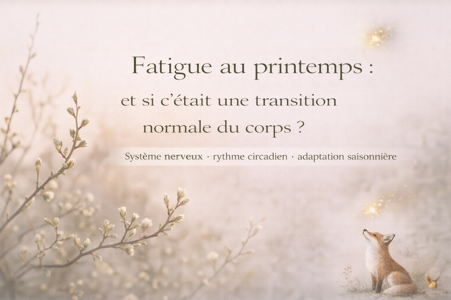 Fatigue au printemps : illustration de la transition saisonnière du corps liée au système nerveux, au rythme circadien et à l’adaptation physiologique entre l’hiver et le printemps. © Constance van Dongen – RéminiSCence.