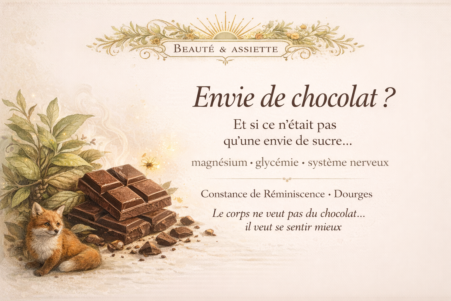 Envie de chocolat illustration cacao magnésium glycémie système nerveux RéminiSCence