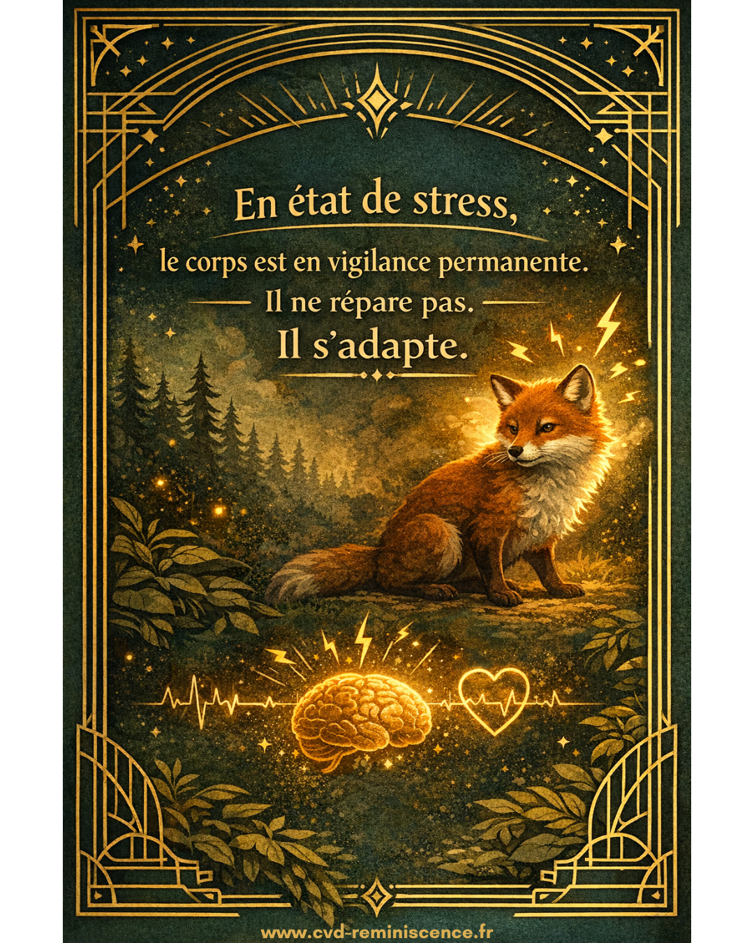 Stress : pourquoi le corps reste en vigilance permanente Illustration du corps en état de stress avec système nerveux en vigilance permanente, cerveau actif et tensions corporelles – RéminiSCence Dourges