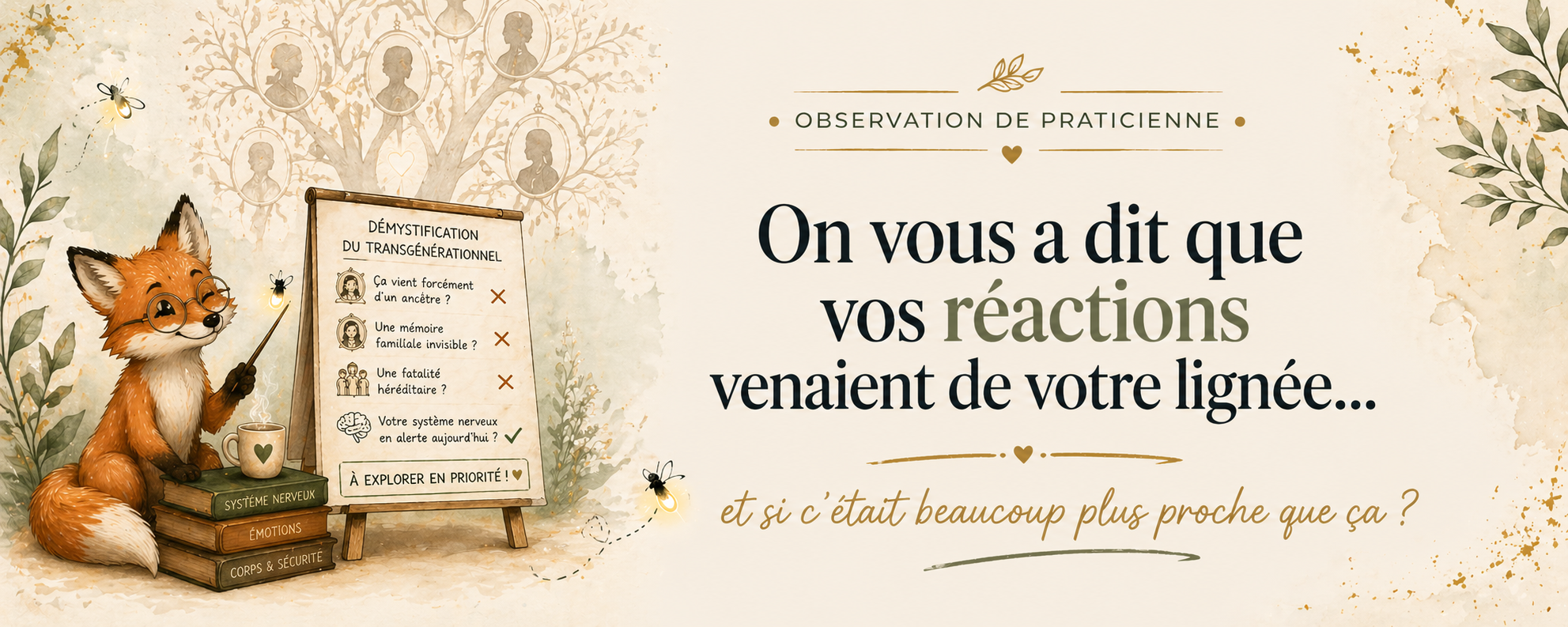 Illustration pédagogique sur le transgénérationnel montrant que les réactions émotionnelles peuvent venir du système nerveux en alerte plutôt que de la lignée familiale