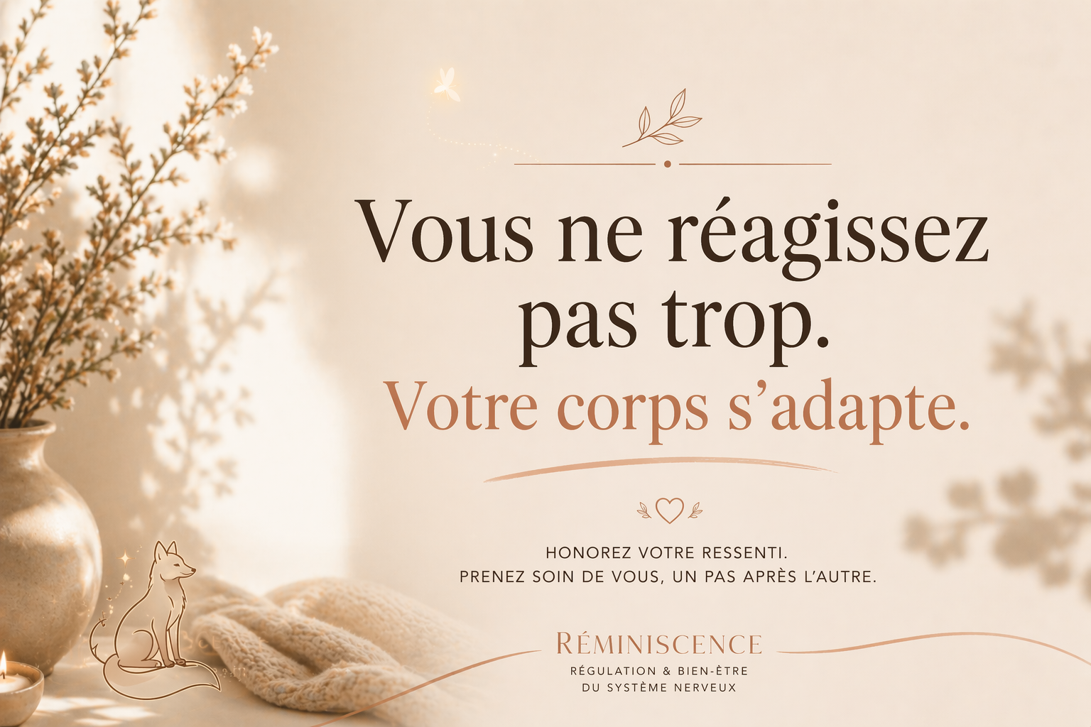 Vous ne réagissez pas trop : votre corps s’adapte Message apaisant sur le corps et le stress : vous ne réagissez pas trop, votre corps s’adapte pour vous protéger