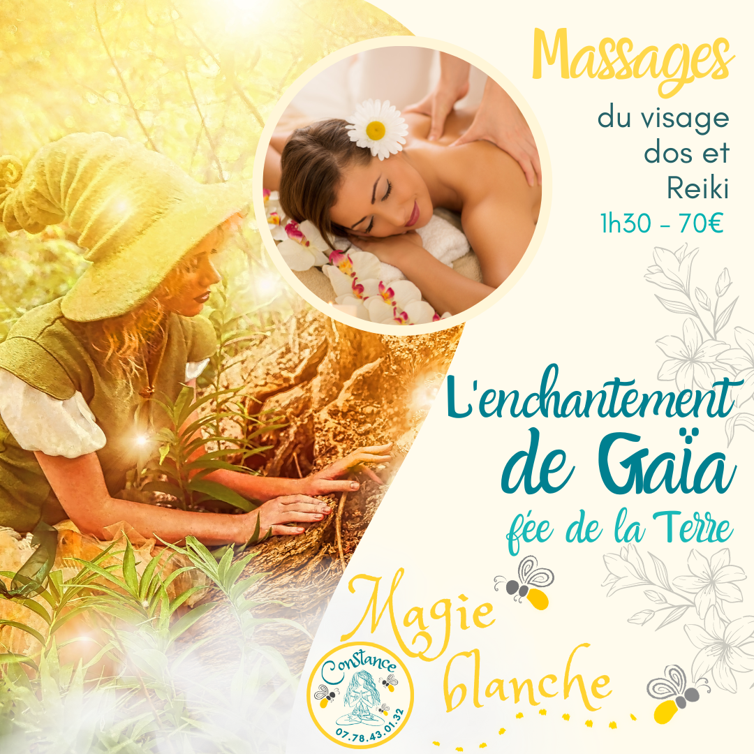 L'enchantement de Gaïa, fée de la Terre : massage du visage, du dos et reiki - 1h30 -70€
